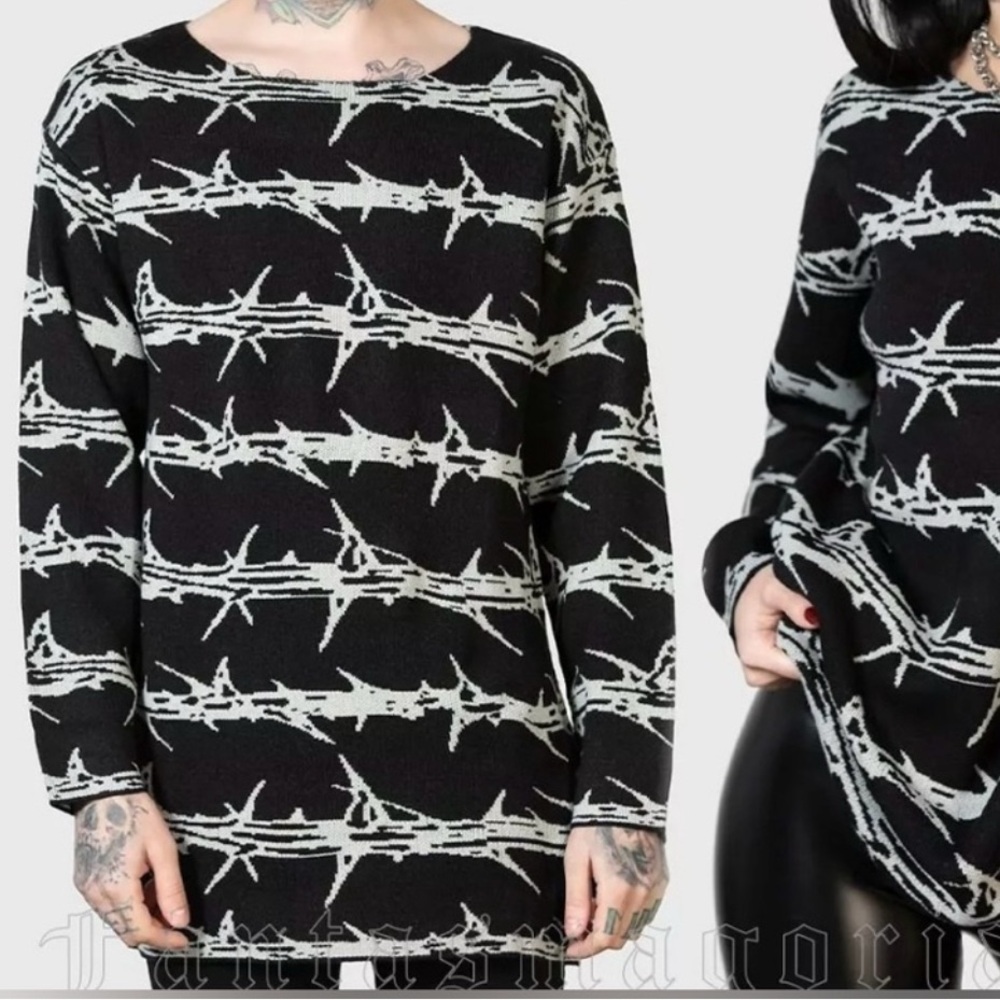 Gave Kaden Xmas - L BARB WIRE punk crew unisex sweater NEW NWT mens goth inked - Picture 3 of 9